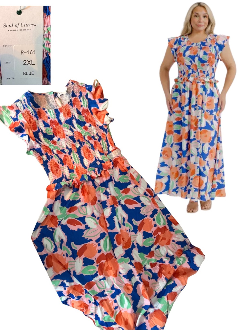 Blue Floral Maxi Dress - Plus Size
